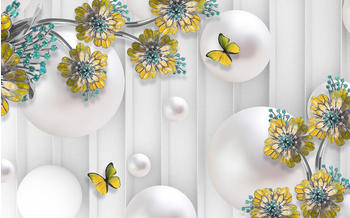 PaperMoon Abstrakt 3D Effekt mit Blumen und Schmetterlingen weiss/gelb