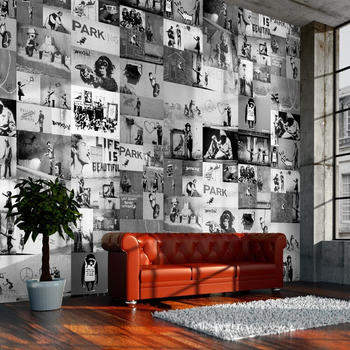 Artgeist Banksy - grey collage 50x1000 cm