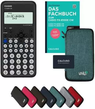 Casio fx-82DE CW Wissenschaftlicher Rechner mit Schutztasche türkis & Fachbuch (fx-82DE CW)
