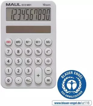 MAUL ECO MD 1 Taschenrechner Solar, 10-stellig, wei&szlig; (7275002)