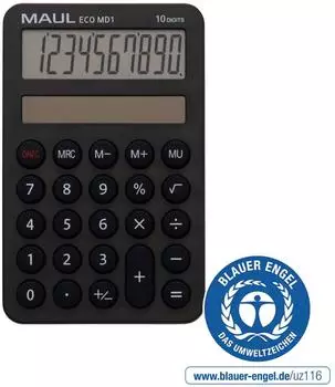 MAUL ECO MD 1 Taschenrechner Solar, 1-zeilig, 10 Ziffern, schwarz (7275090)