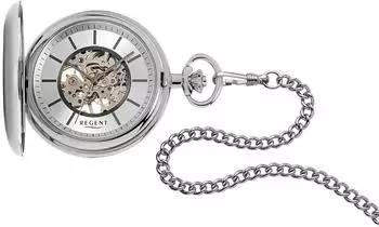 Régent Taschenuhr mit Kette, skelettiertes Uhrwerk, Mineralglas, ⌀51mm (URP769)