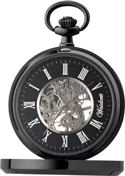 Waidzeit Herren Taschenuhr Edelstahl schwarz mit Uhrenkette (UWAFT01)