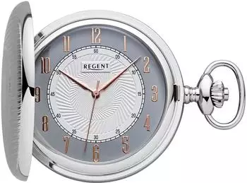 Régent Herren Taschenuhr Savonnette analog, silber, arabische Ziffern (P-729)