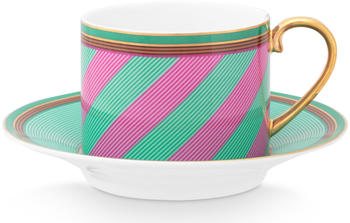 PiP Studio Chique Stripes Tasse mit Untertasse pink-green 220ml