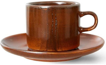 HKliving Chef ceramics Tasse mit Untersetzer - burned orange - 320 ml - Ø 43 cm