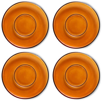 HKliving 70's Glassware Untertasse amber brown 4er-Set: Ø 10,6 cm Höhe 1,1 cm,