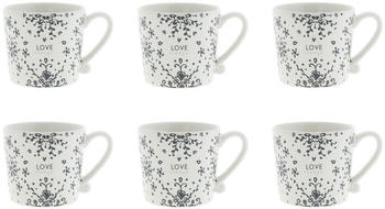 Bastion Collections 6er Set Tassen LOVE ALWAYS weiß mit schwarzen Ranken 220ml