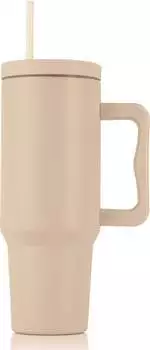 GOURMETmaxx Thermobecher mit Strohhalm Henkel 1,2l Beige