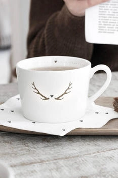 Bastion Collections Tasse, Becher DEER Geweih weiß schwarz für 270ml Keramik