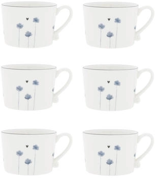 Bastion Collections 6er Set Tassen Becher IRIS BLUE POPPY Blumen 300ml weiß blau