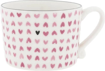 Bastion Collections Tasse, Becher Hearts all over Herzen weiß rosa 300ml Keramik