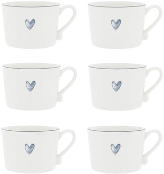 Bastion Collections 6er Set Tassen, Becher IRIS BLUE HEART Herz 300ml weiß blau