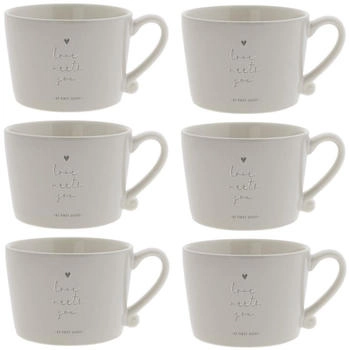Bastion Collections 6er Set Tassen, Becher LOVE MEETS YOU grau 300ml