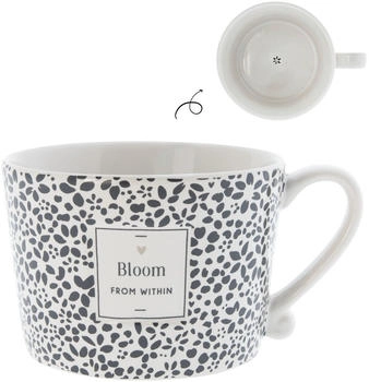 Bastion Collections Tasse, Becher BLOOM weiß mit schwarzem Blumenmuster 300ml