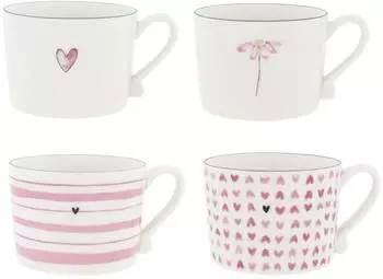 Bastion Collections 4er Set Tassen, Becher weiß rosa 300ml Keramik