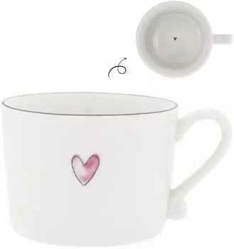 Bastion Collections Tasse, Becher Watercolour Heart Herz weiß rosa für 300ml