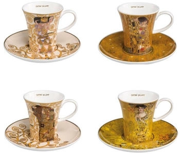Goebel 4er Set Gustav Klimt Espressotassen konisch ALLE MOTIVE H. 8cm Porzellan