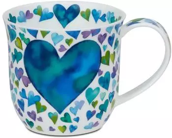 Formano Dunoon Becher Cumbrae Big Love mit Herz weiß blau für 450ml Porzellan
