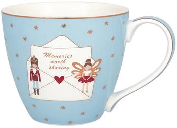 Greengate Becher XMAS LETTER PALE BLUE Blau Weihnachtsbecher mit Goldrand Tasse
