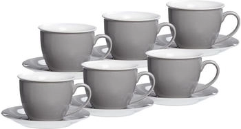 Ritzenhoff & Breker DOPPIO Milchkaffee Tasse mit Untertasse 350 ml 6er Set grau