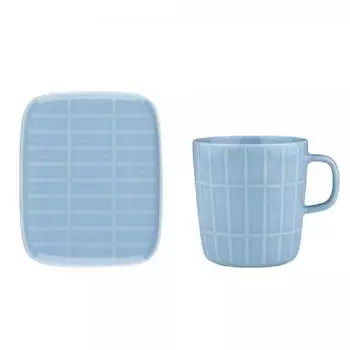 Marimekko Tasse Becher und Teller Oiva Tiiliskivi Light Blue (2-teilig)