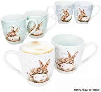 Ritzenhoff & Breker Ritzenhoff 6er Set Jumbobecher Bunny 400ml Hase Ostern Weiß Grün Blau