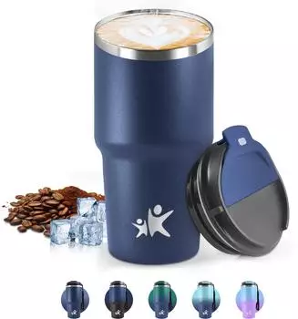 HoneyHolly Thermobecher 600ml Doppelwandig Auslaufsicher Edelstahl (HH-KK-20TSQCB-DarkBlue-287c)