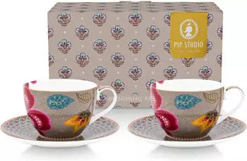 PiP Studio STUDIO Blooming Tales Fantasy Khaki Tasse mit Untertasse 0,3l Set2
