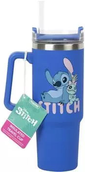 Paladone Disney Stitch Thermobecher mit Strohhalm, 900ml, blau (14794)