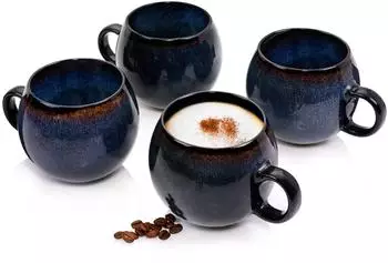S&auml;nger Tokio Cappuccinotassen-Set 4-teilig, Steingut, blau-schwarz (221860)