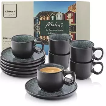 S&auml;nger Malm&ouml; Espressotassen-Set Steingut 12-teilig Gr&uuml;n/Schwarz 80ml (226710)