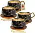 Intirilife Kaffee-/Teetasse Keramik 200ml mit Holz-Untersetzer, 4er-Set, Schwarz (IL-100896-4)