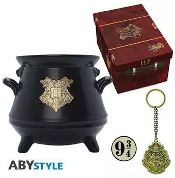 ABYstyle Harry Potter Premium-Pack 3D-Tasse, 3D-Schl&uuml;sselanh&auml;nger & Pin Hogwarts-Koffer (ABYPCK251)