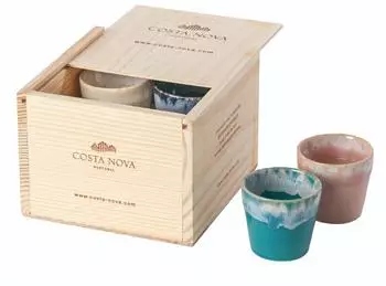 Costa Nova Grespresso Espressotassen-Set 8-tlg., Steinzeug, mehrfarbig, Holzbox