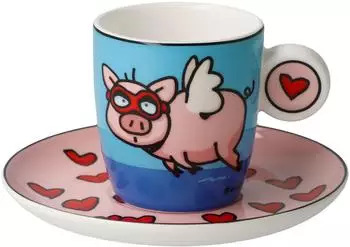 Goebel Espressotasse "When Pigs Fly" Pop Art, Porzellan (Ed Eck)