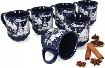 Van Well Glühweinbecher 6er-Set, Keramik, dunkelblau, 0,2L (geeicht)