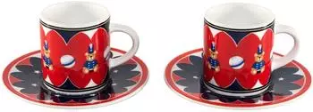Bialetti Joyful Memories Kaffeeservice 2 Tassen mit Untertassen, Porzellan (NMWHITE001)