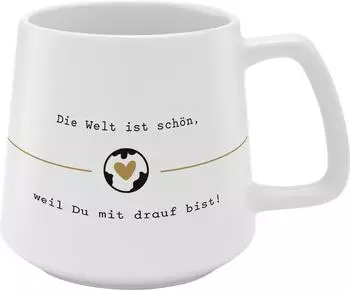 Sheepworld Konische Tasse "Die Welt ist schön, weil du mit drauf bist", Steinzeug, 43cl (48994)