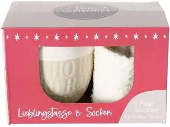 Boltze Jumbo-Tasse HOHO Weihnachtsmotiv, Keramik, cremefarben, 600ml