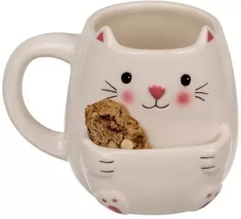 Out Of The Blue Cookie Cuddlers Kaffeetasse mit Keksfach, Katze, Keramik, 400ml (Z107605)
