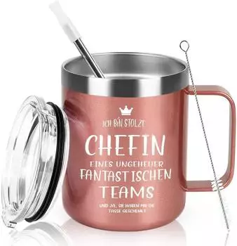 LuxusKollektion Tasse "Beste Chefin" 350ml, Edelstahl, roségold