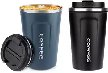 LuxusKollektion ERBO Thermobecher to go, Edelstahl, blau/schwarz, 380ml, 2er Set