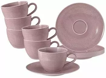 Seltmann Weiden Beat Color Glaze Kaffeetassen mit Untertassen altrosa 260ml 6er Set