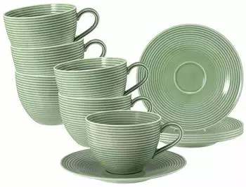 Seltmann Weiden Beat Color Glaze Milchkaffeetassen mit Untertassen, salbeigrün, 350ml, 6er-Set