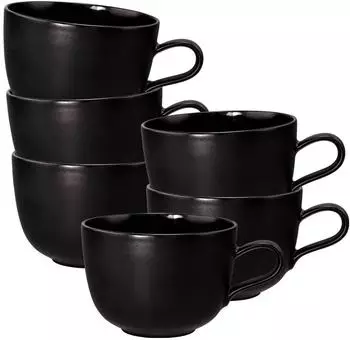 Seltmann Weiden Liberty Velvet Black Milchkaffeetassen, Porzellan, 400ml, 6er-Set
