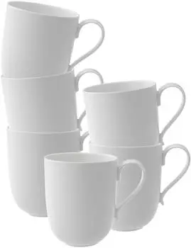 Villeroy & Boch New Cottage Basic Latte Macchiato Becher 370ml, Porzellan, wei&szlig;, 6er-Set