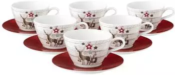 Seltmann Weiden Life Christmas Milchkaffeetassen mit Untertassen, 6er-Set, 370ml, Porzellan