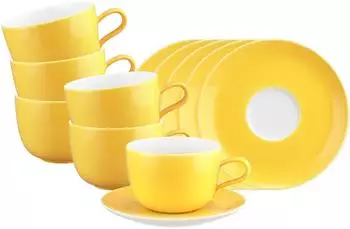 Seltmann Weiden Liberty Pure Colors Milchkaffeetassen mit Untertassen, gelb, Porzellan, 380ml, 6er-Set