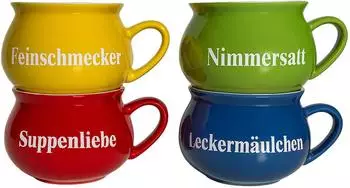 Buri Suppentassen 4er-Set, Keramik, bunt, 400ml